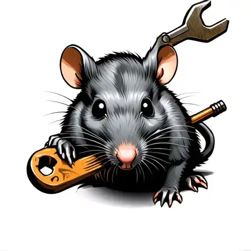 traditional rat with adjustable wrench tattoo design idea