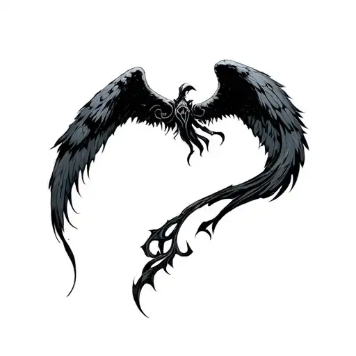 Filler gothic fallen angel, dark tattoo design idea