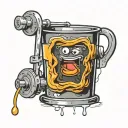 A coffee cup morphing into a chemistry beaker with a powerlifting barbell wrapped around it tattoo design idea