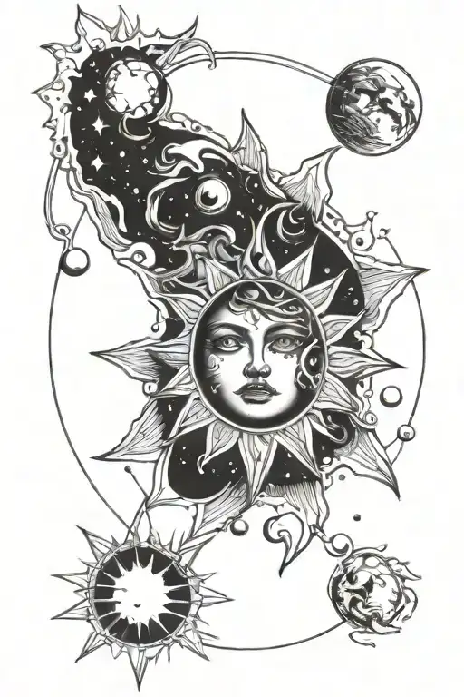 space arm tattoo sun has face  tattoo design idea