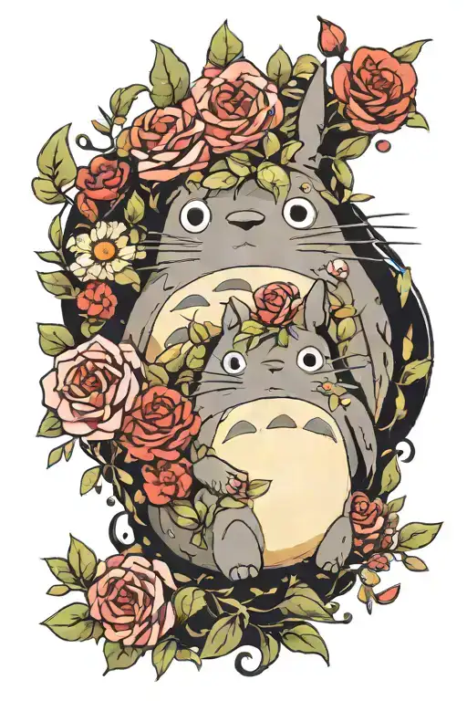 ghibli flowers Totoro tattoo design idea