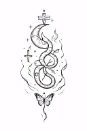 moon, snake, flame, heart, smoke, cross, butterfly, tattoo design idea