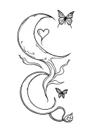 moon, snake, flame, heart, smoke, cross, butterfly, tattoo design idea