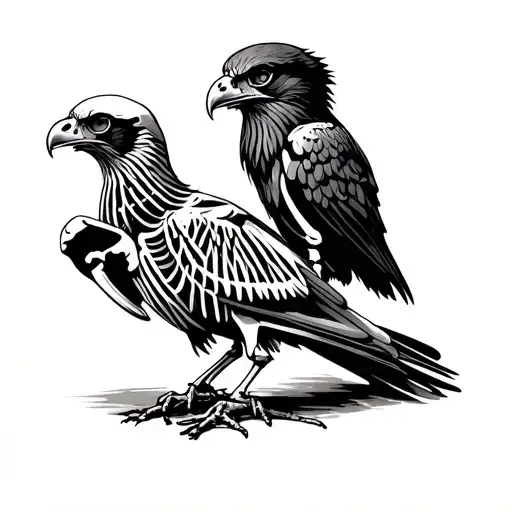 hawk pinning down small bird skeleton tattoo design idea