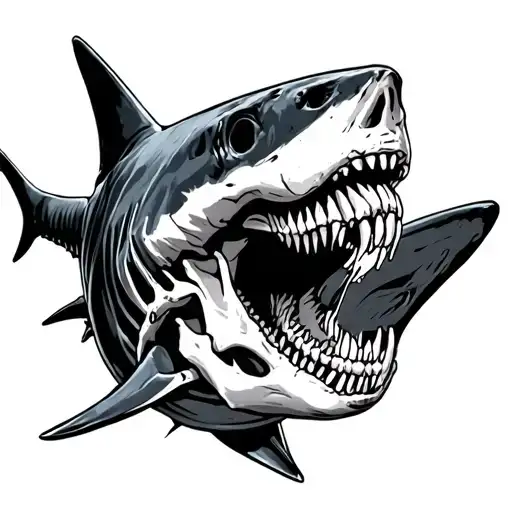 shark skeleton horror tattoo design idea