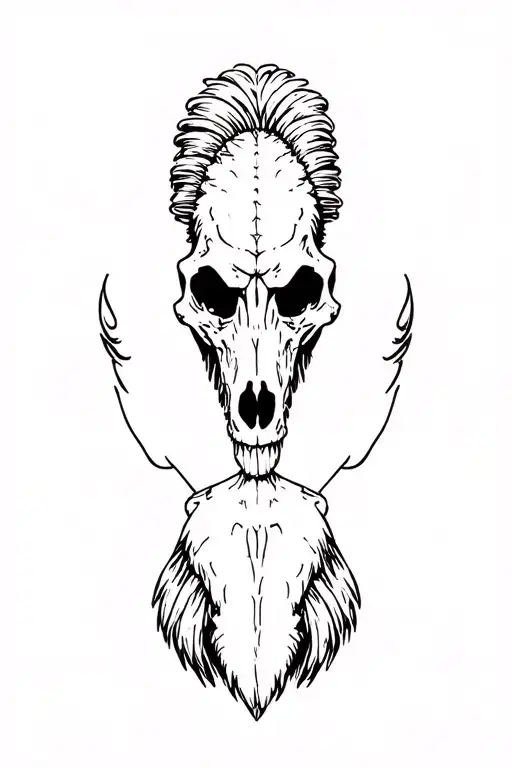 baboon skull wearing wig tattoo design idea