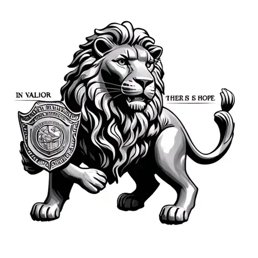 police lion statue memorial "in valor there is hope" holding badge tattoo design idea