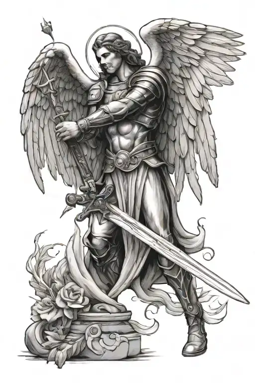 Archangel Gabriel with a sword tattoo design idea