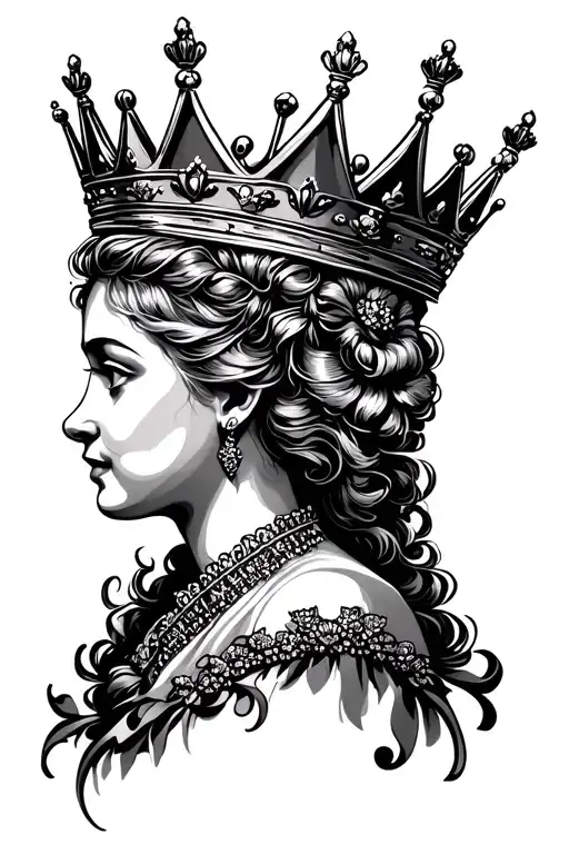 Queen crown with lady head profile tattoo design idea