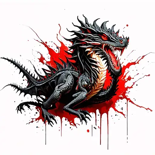 The birth of a child 10. 09. 2024 of a dragon in the style of Trash Polka. Use gears and biomechanics. The dragon crawls out of tattoo design idea