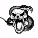 snake with open mouth trough a skull  tattoo design idea