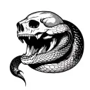 snake with open mouth trough a skull  tattoo design idea