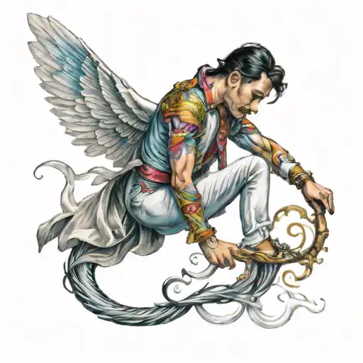 freddie mercury cleaning fairy surrounded by swirling tattoo design idea