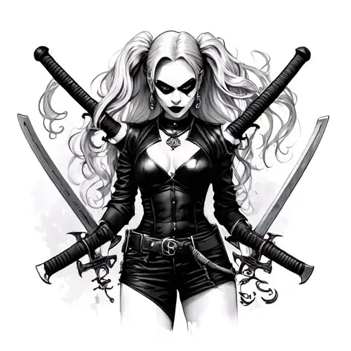 Harley Quinn with katanas tattoo design idea
