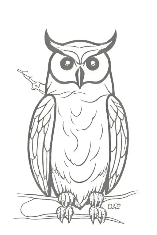 Simple black and white owl wing and head with the date: "02/06/1942" tattoo design idea