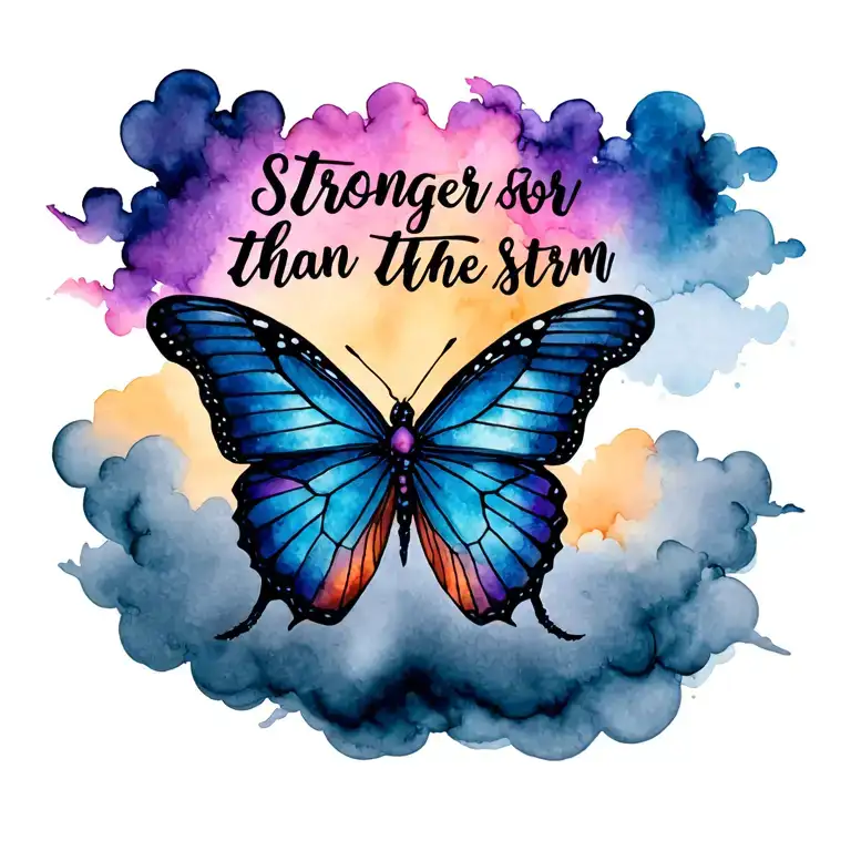 "Stronger than the storm" "Stronger than the storm" butterfly emerging from storm clouds tattoo design idea