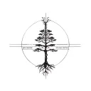 greek mythology, ancient architecture, spirituality, tree of life, word spine tattoo in the middle, fine line with minim tattoo design idea