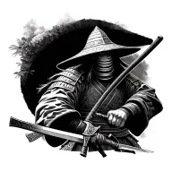 Japanese Samurai holding a sword and you cant see his face with a samurai hat on tattoo design idea