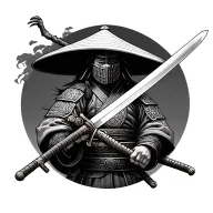 Japanese Samurai holding a sword and you cant see his face with a samurai hat on tattoo design idea