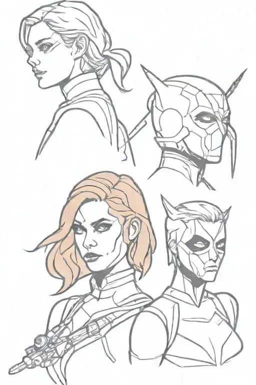 Black widow, Loki, winter soldier and Deadpool tattoo design idea