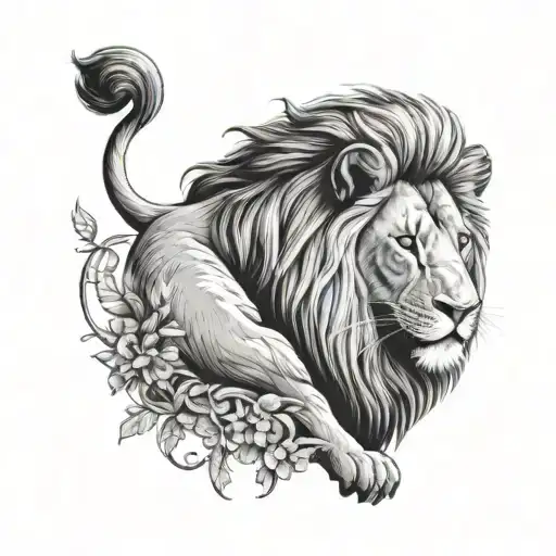 A lion is waiting for its young lamb. tattoo design idea