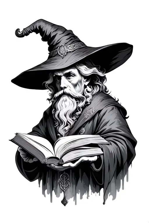 bookish wizard tattoo design idea
