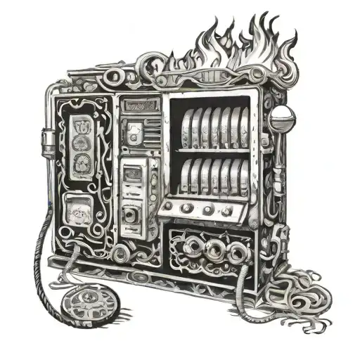 burning slot machine with three sixes 666 tattoo design idea