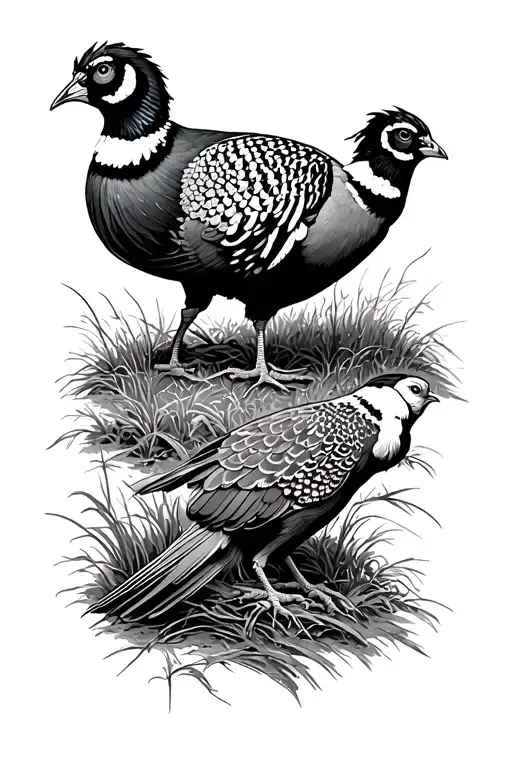 Pheasant hunting scene tattoo design idea