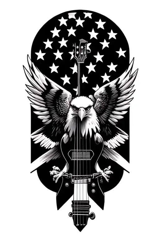 bald eagle American flag small guitar tattoo design idea