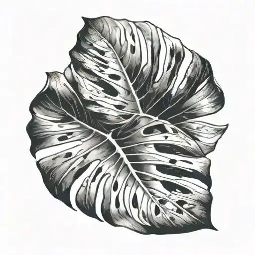 half monstera leaf containing freehand inspired nature tattoo design idea