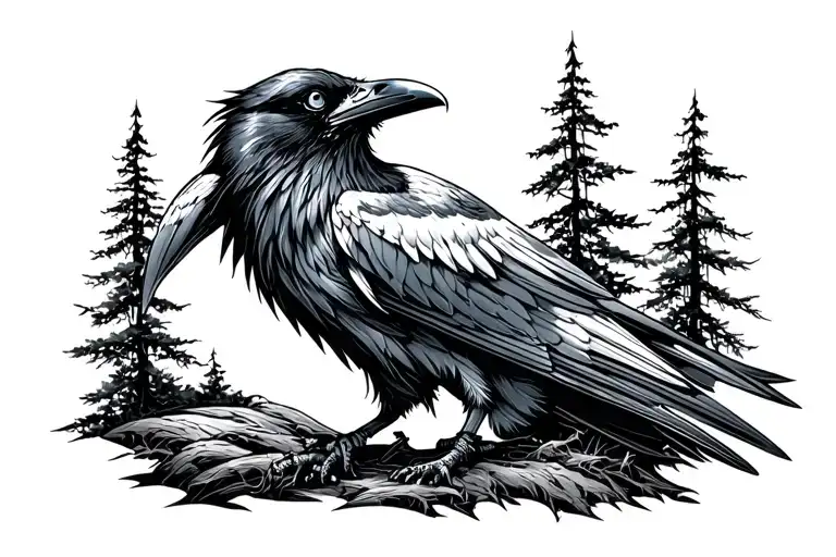 Raven, forest, samurai, biological danger tattoo design idea