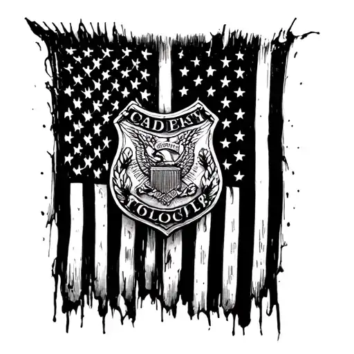 Incorporate a police badge design into a rugged American flag tattoo tattoo design idea