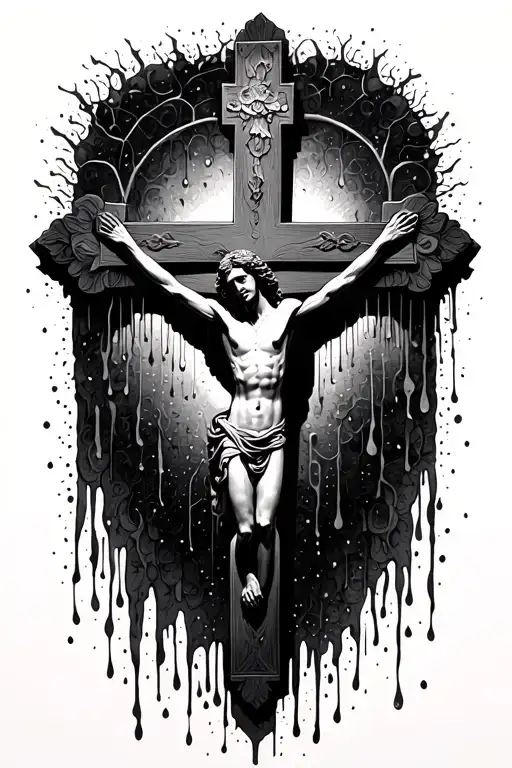 melting Crucifix with dark shadows tattoo design idea
