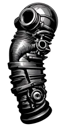 heavy diesel mechanic parts and tools with turbocharger at the shoulder tattoo design idea