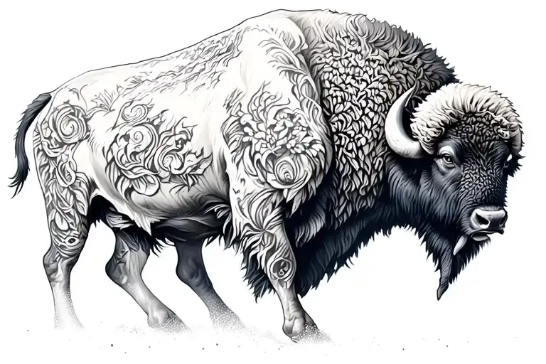 running buffalo, mountain range tattoo design idea