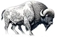 running buffalo, mountain range tattoo design idea