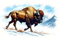 running buffalo, mountain range tattoo design idea