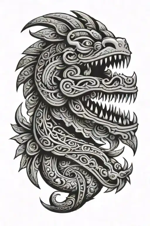 tribal pre Hispanic quetzalcoatl eating the sun tattoo design idea