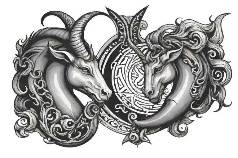 capricorn and pisces zodiac sign tattoo design idea