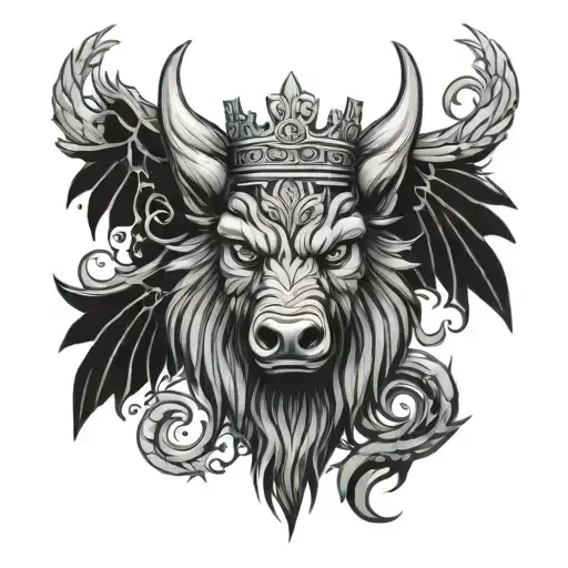 boar head and st michaels sword and wings wearing a crown background celtic knot tattoo design idea