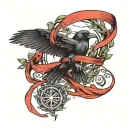 raven flying in the front of yggdrasil carrying a ribbon that says one day at a time  tattoo design idea