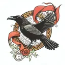 raven flying in the front of yggdrasil carrying a ribbon that says one day at a time  tattoo design idea