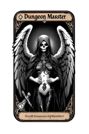 "Dungeon Master " death, Dungeons and dragons, tarot card, female angel of death, wings, d20, nsfw, nudity, boobs, tits, viscerals, organs tattoo design idea