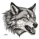 wolf open mouth sideways tattoo design idea