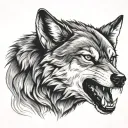 wolf open mouth sideways tattoo design idea