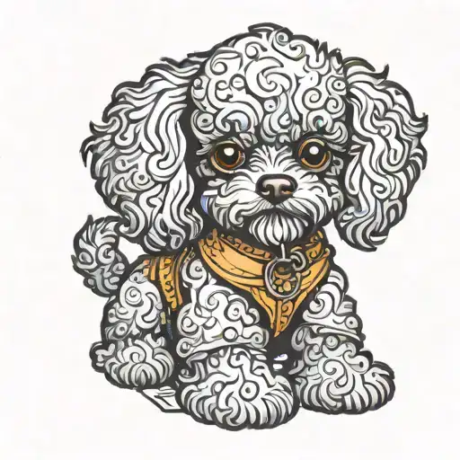 brown toy poodle sitting tattoo design idea