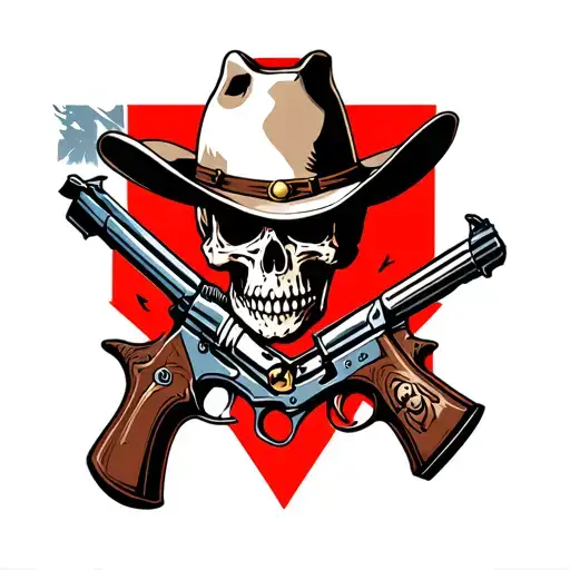 Skull cowboy with gun tattoo design idea