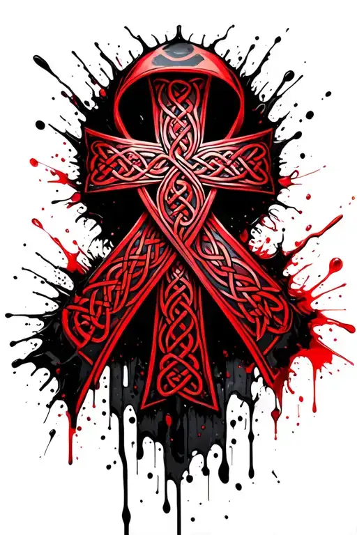 Celtic Cross Cancer ribbon tattoo design idea