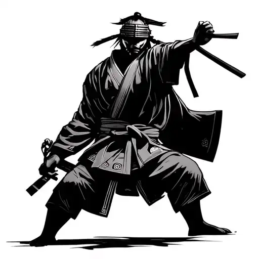 A samurai warrior practicing judo in a traditional Japanese setting tattoo design idea