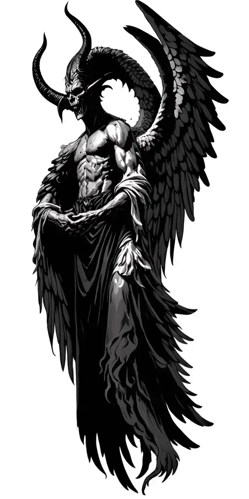 Satan under the Angel Wings tattoo design idea